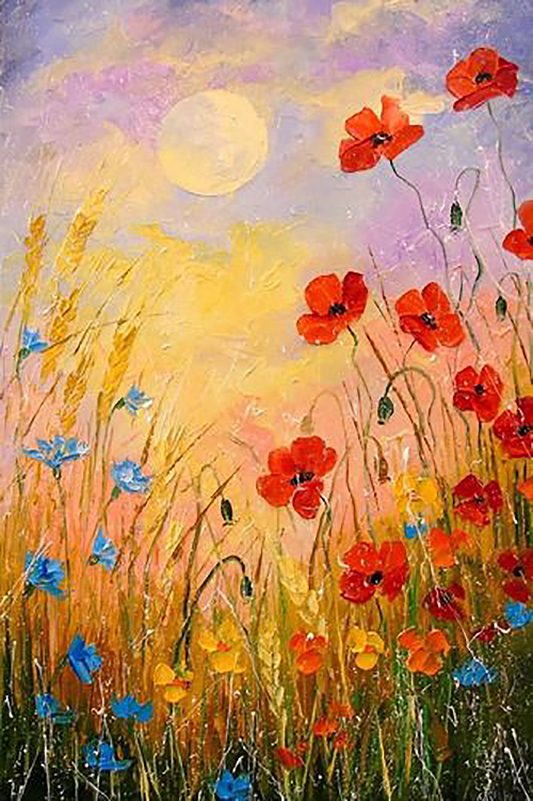 Décoration murale fleurs de soleil de ciel de fleurs sauvages Peintures à l'huile